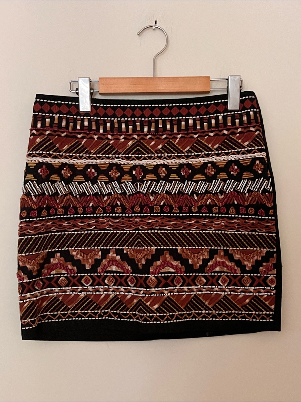 NWOT Hand Beaded Embroidered H&M Black Brown Mini Skirt 6
